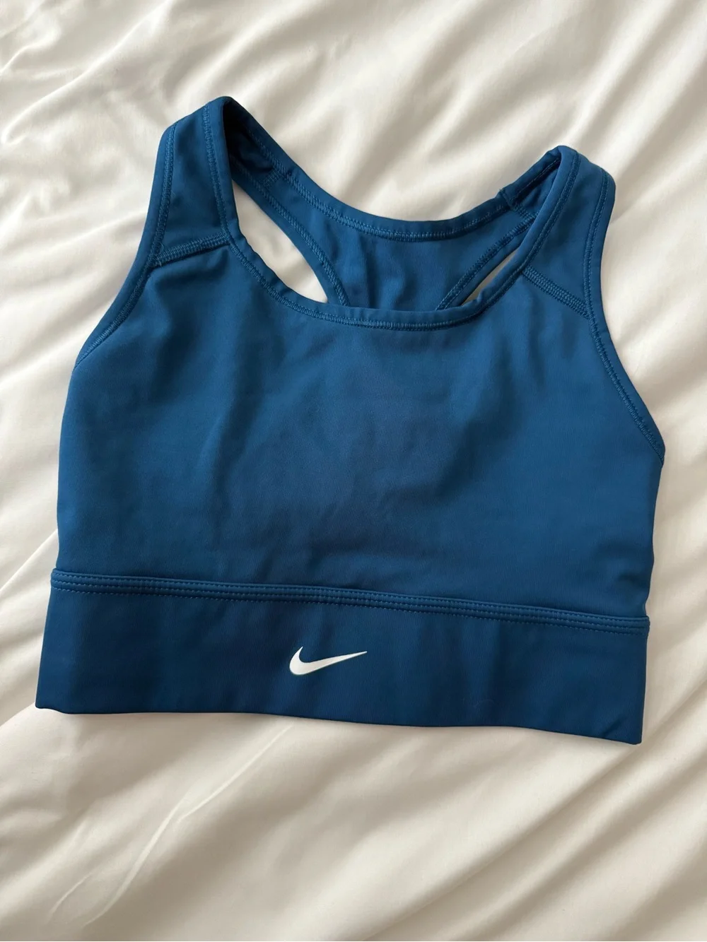 Nike Women's Deep Blue Racerback Sports Bra with White Swoosh